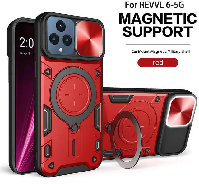 Main image of TPU PC Shockproof Magnetic Phone Case with Free Adjustment Ring Holder for REVVL 6 5G in Red