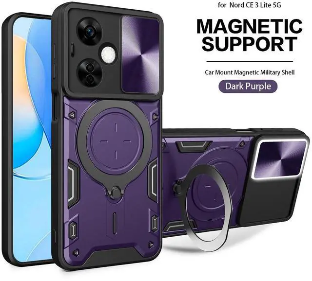 Main image of TPU PC Shockproof Magnetic Phone Case with Free Adjustment Ring Holder For ONEPLUS NORD N30 5G in Purple