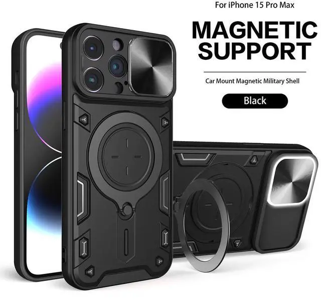 Main image of TPU PC Shockproof Magnetic Phone Case with Ring Holder for IPHONE 15 PRO MAX in Black