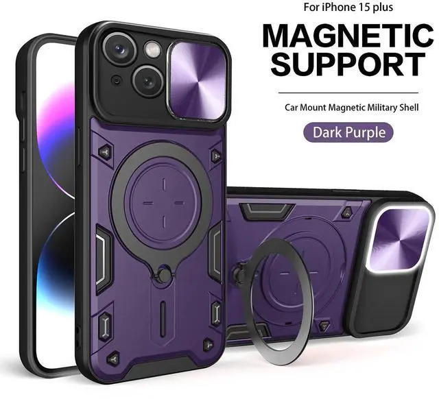 Main image of TPU PC Shockproof Magnetic Phone Case with Free Adjustment Ring Holder for IPHONE 15 Plus in Purple