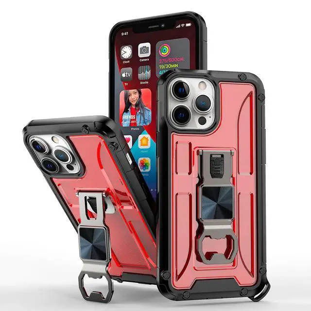 Alt view image 2 of 2 - Kickstand Ring Holder/Bottle Opener with Magnetic Car Mount for APPLE IPHONE 13 Pro In Red