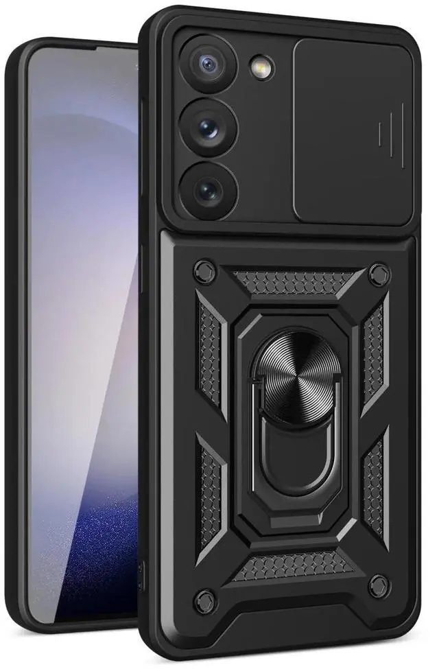 Main image of Kickstand Ring Holder with Slide Camera Cover TPU Magnetic Car Mount for GALAXY S23  In Black