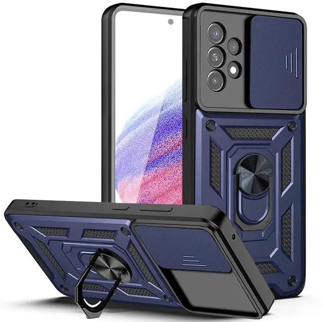 Main image of Kickstand Ring Holder with Slide Camera Cover TPU Magnetic Car Mount for GALAXY A53 5G In Blue