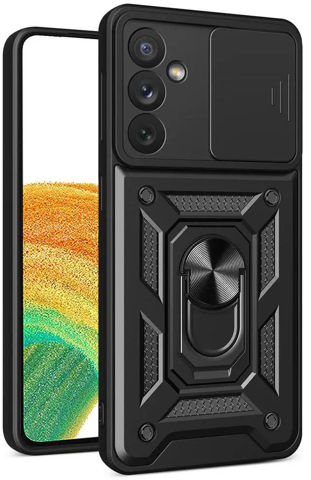 Main image of Kickstand Ring Holder with Slide Camera Cover TPU Magnetic Car Mount for GALAXY A34 5G  In Black