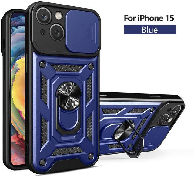 Main image of Kickstand Ring Holder with Slide Camera Cover TPU Magnetic Car Mount for APPLE IPHONE 15 In Blue