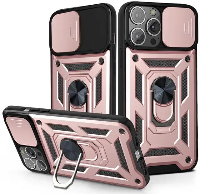 Main image of Kickstand Ring Holder & Slide Camera Cover Magnetic Car Mount for APPLE IPHONE 13 PRO In Rose gold