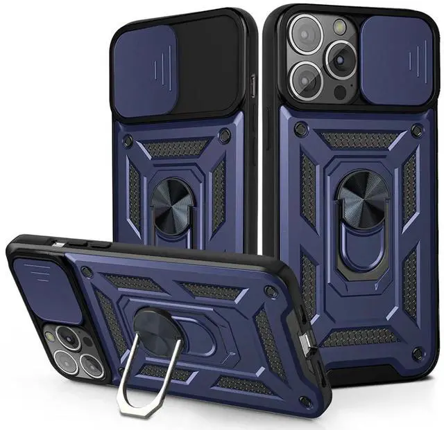 Main image of Kickstand Ring Holder with Slide Camera Cover TPU Magnetic Car Mount for APPLE IPHONE 13  PRO In Blue