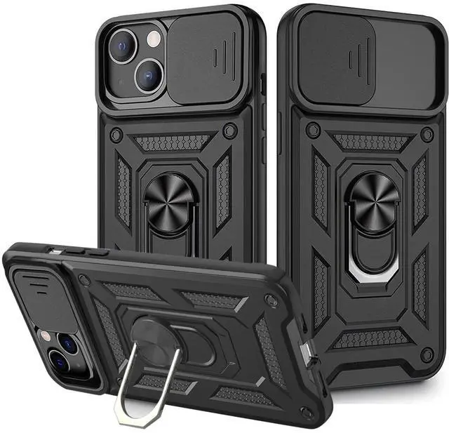 Main image of Kickstand Ring Holder & Slide Camera Cover Magnetic Car Mount for APPLE IPHONE 13 MINI In Black