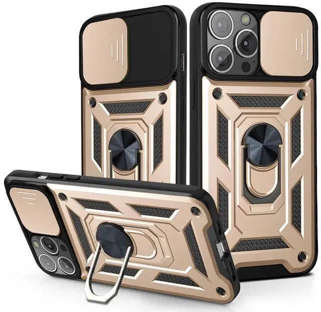 Main image of Kickstand Ring Holder & Slide Camera Cover Magnetic Car Mount for APPLE IPHONE 13 PRO MAX In Gold