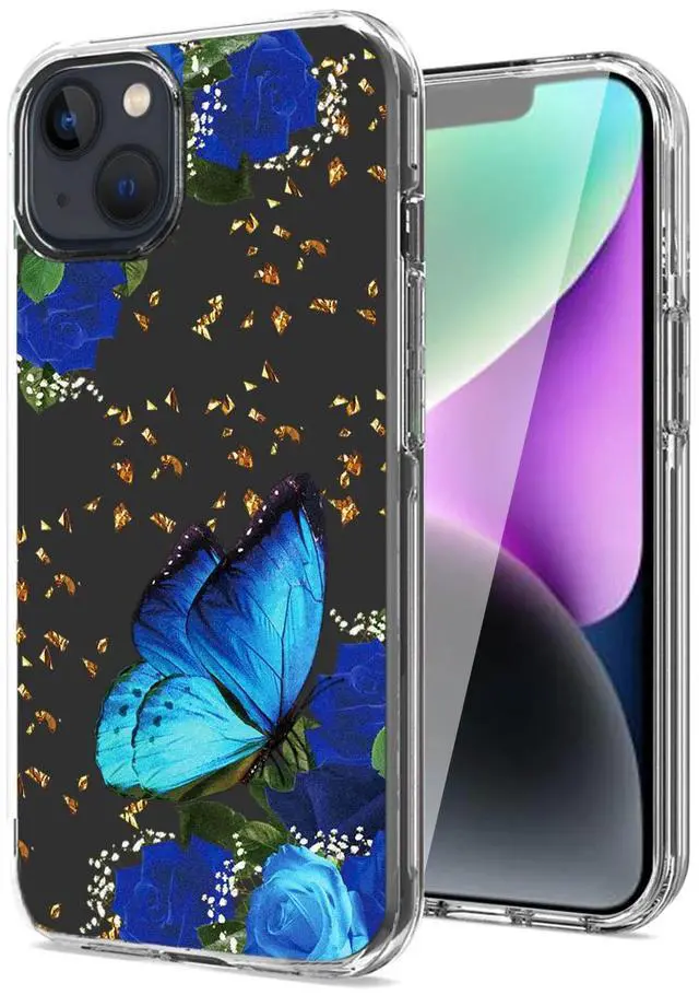 Main image of Pressed dried flower Design Phone case For iPhone 14 Plus In Blue