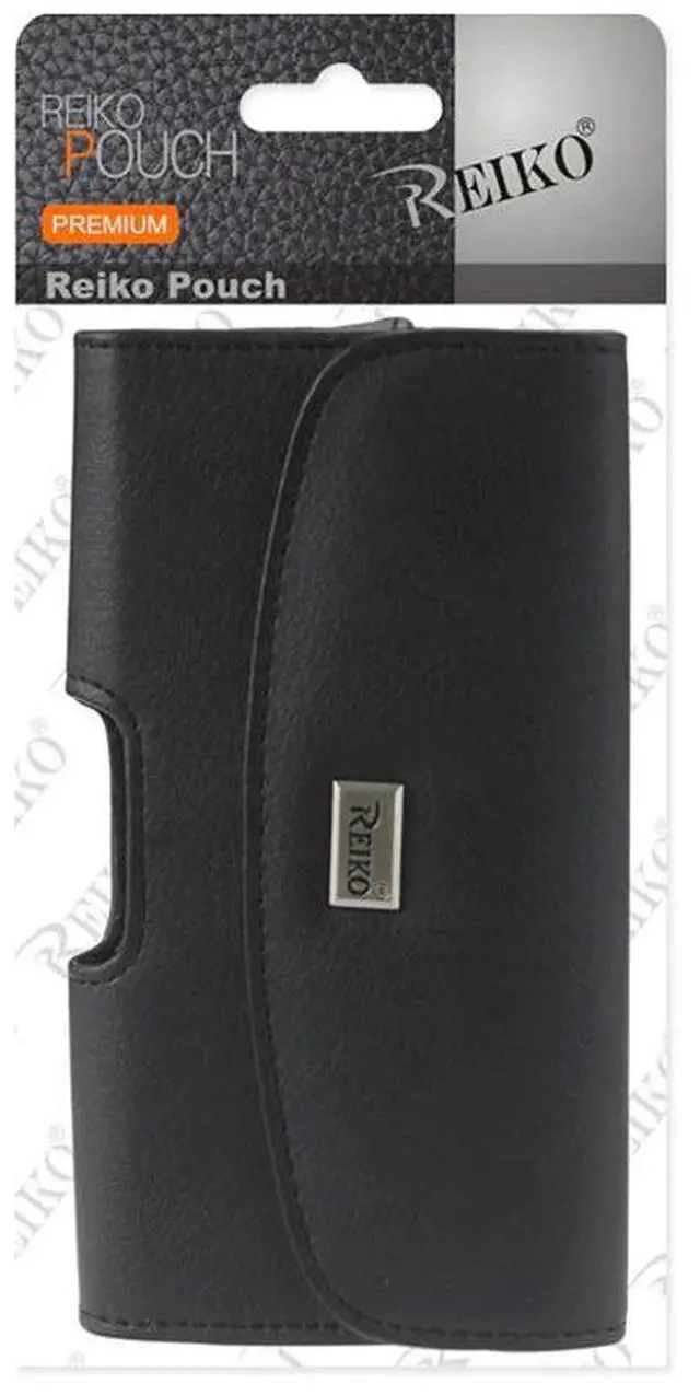 Main image of Reiko Horizontal Leather Pouch With Embossed Logo In Black (3.5X2.1X1.1 Inches)