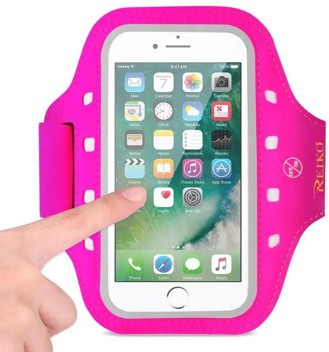 Main image of REIKO RUNNING SPORTS ARMBAND FOR IPHONE 7 PLUS/ 6S PLUS OR 5.5 INCHES DEVICE WITH LED IN PINK (5.5x5.5 INCHES)
