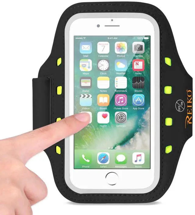 Main image of REIKO RUNNING SPORTS ARMBAND FOR IPHONE 7 PLUS/ 6S PLUS OR 5.5 INCHES DEVICE WITH LED IN BLACK (5.5x5.5 INCHES)