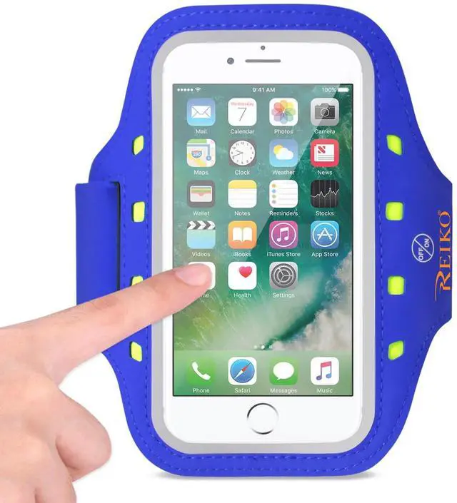 Main image of REIKO RUNNING SPORTS ARMBAND FOR IPHONE 7/ 6/ 6S OR 5 INCHES DEVICE WITH LED IN BLUE (5x5 INCHES)