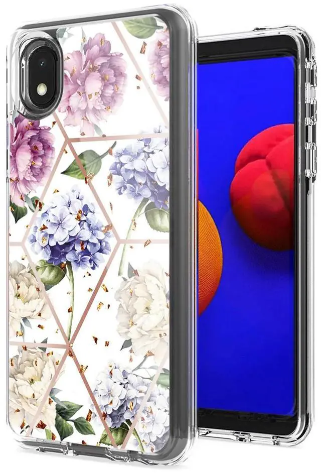 Main image of Flower Design Pattern Printing Dual Layer Hybrid Hard Plastic and Soft TPU Rubber Case Cover for SAMSUNG GALAXY S21 FE In Light Purple Base Flower