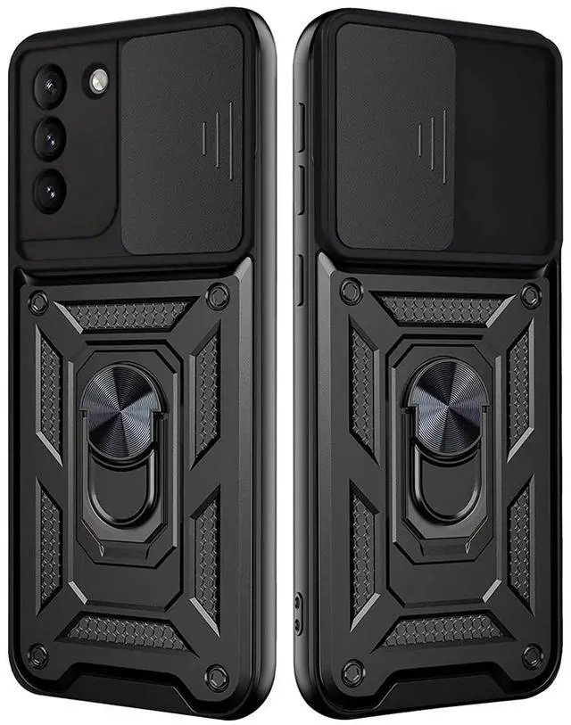 Main image of Kickstand Ring Holder with Slide Camera Cover TPU Shockproof Case and Magnetic Car Mount for SAMSUNG GALAXY S21/S30 PLUS In Black