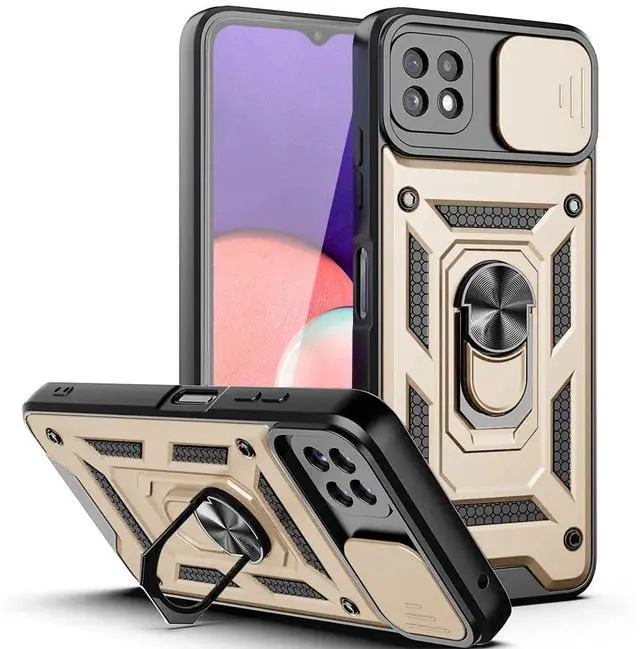 Main image of Kickstand Ring Holder with Slide Camera Cover TPU Magnetic Car Mount for GALAXY A22 5G In Gold