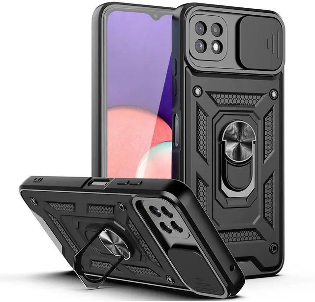 Main image of Kickstand Ring Holder with Slide Camera Cover TPU Magnetic Car Mount for GALAXY A22 5G In Black