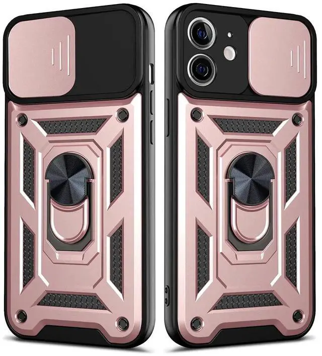 Main image of Kickstand Ring Holder with Slide Camera Cover TPU Shockproof Case and Magnetic Car Mount for APPLE IPHONE 12/IPHONE 12 PRO In Rose Gold