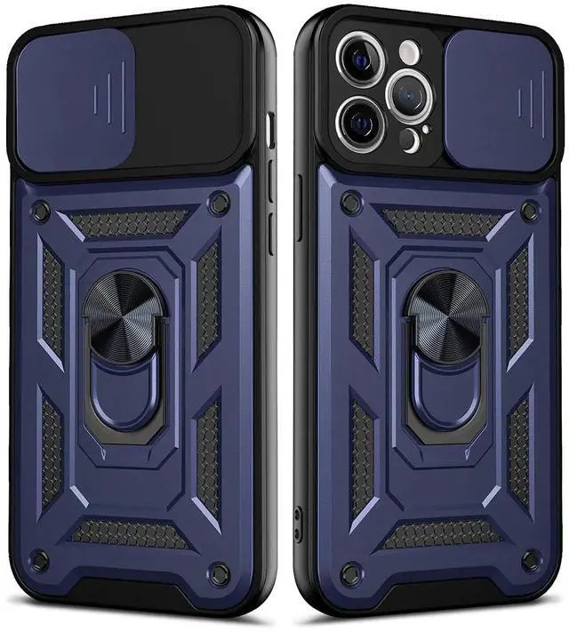 Main image of Kickstand Ring Holder with Slide Camera Cover TPU Shockproof Case and Magnetic Car Mount for APPLE IPHONE 12/IPHONE 12 PRO In Blue