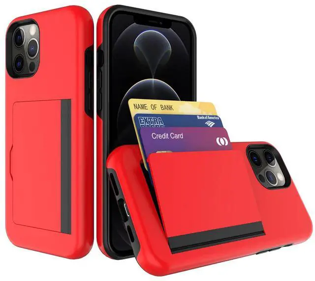 Main image of TPU PC Hybrid 2-in-1 Flip Card Holder Phone Case for Apple iPhone 12 / 12 Pro In Red