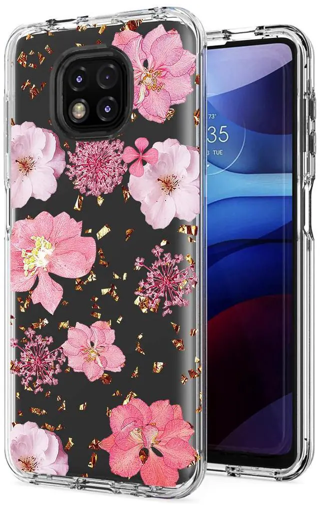 Main image of Pressed dried flower Design Phone case for Moto G Power 2021 In Pink