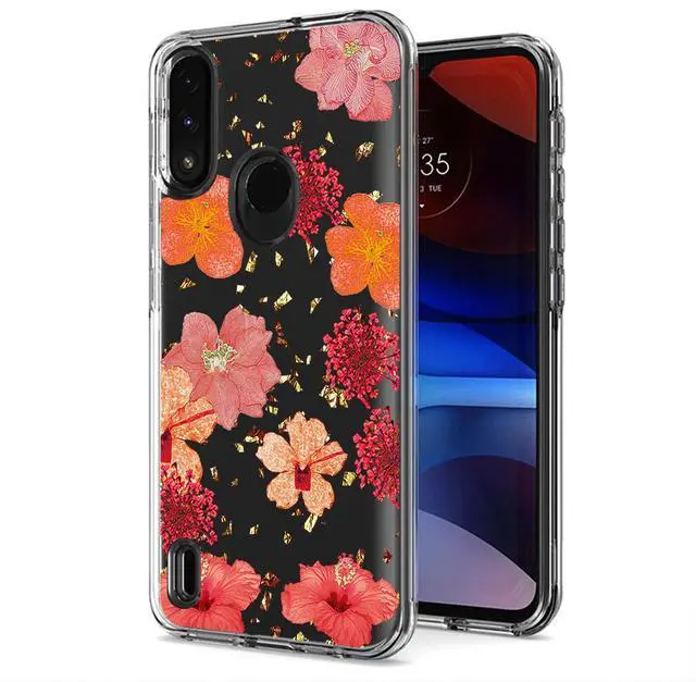 Main image of Pressed dried flower Design Phone case for Moto E7 Power 2021 In Red
