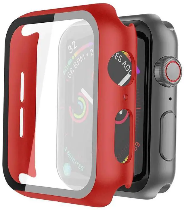 Main image of Full Cover tempered glass screen protector with pc case  for Apple Watch 40 mm  In Red