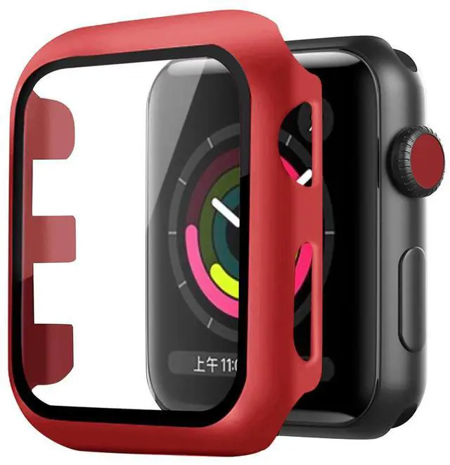 Main image of Full Cover tempered glass screen protector with pc case  for Apple Watch 38 mm  In Red
