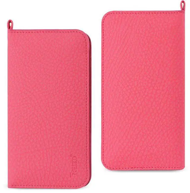 Main image of REIKO UNIVERSAL WALLET PHONE CASE IPHONE 6 PLUS/ 6S PLUS/ 7 PLUS/ SAMSUNG GALAXY S8 EDGE WITH SIDE POCKETS AND MAGNETIC FLAP IN HOT PINK (6.37X3.21X0.43 INCHES SLIM)