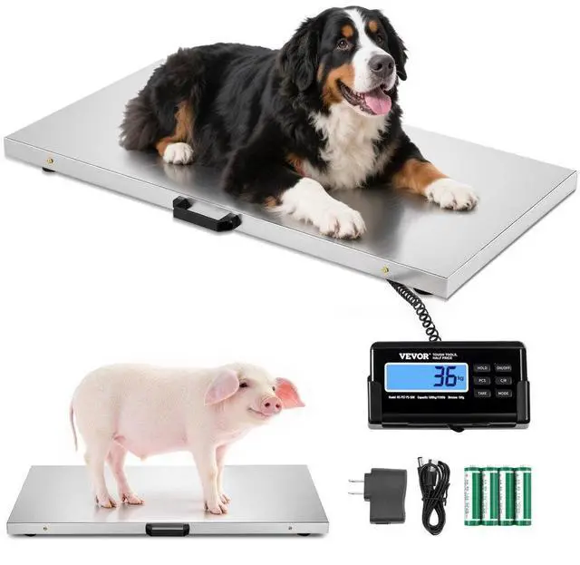 Main image of VEVOR 1100Lbs x 0.2Lbs Digital Livestock Scale Large Pet Vet Scale Stainless Steel Platform Electronic Postal Shipping Scale Heavy Duty Large Dog Hog Sheep Goat Pig Sheep Scale