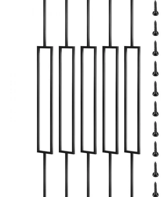 Main image of VEVOR Deck Balusters, 10 Pack Metal Deck Spindles, 44\"x0.5\" Staircase Baluster with Screws, Iron Deck Railing for Wood and Composite Deck, Stylish Black Baluster for Outdoor Stair Deck Porch
