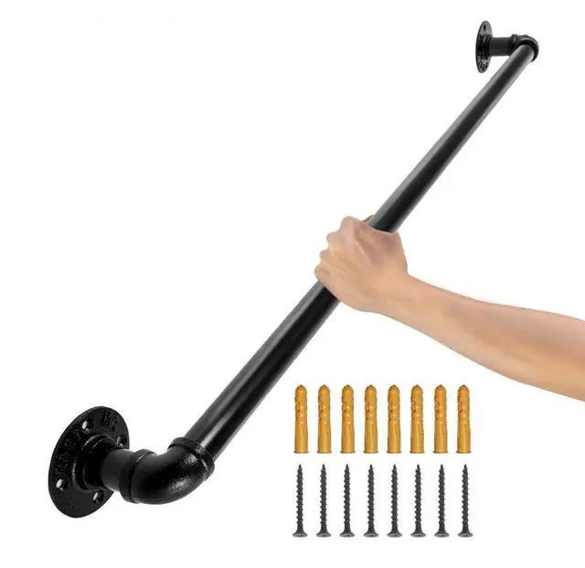 Main image of VEVOR Pipe Stair Handrail, 3FT Staircase Handrail, 440LBS Load Capacity Carbon Steel Pipe Handrail, Industrial Pipe Handrail with Wall Mount Support, Round Corner Wall Handrailings for Indoor, Outdoor