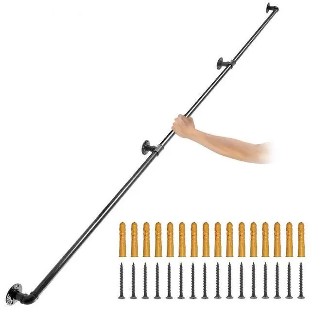 Main image of VEVOR Pipe Stair Handrail, 10FT Staircase Handrail, 440LBS Load Capacity Carbon Steel Pipe Handrail, Industrial Pipe Handrail with Wall Mount Support, Round Corner Wall Handrailing for Indoor, Outdoor