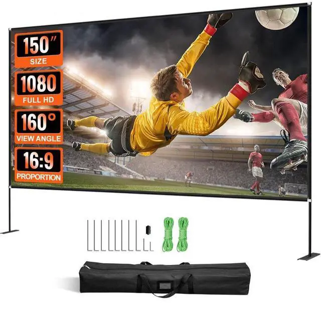 Main image of VEVOR Projector Screen with Stand 150inch Portable Movie Screen 16:9 4K HD Wide Angle Outdoor Projector Screen Stand Easy Assembly with Storage Bag for Home Theater Office Outdoor Use