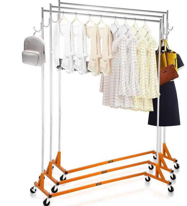 Main image of VEVOR Z Rack, Industrial Grade Z Base Garment Rack, Height Adjustable Rolling Z Garment Rack, Sturdy Steel Z Base Clothing Rack with Lockable Casters, for Home Clothing Store Display Orange (3 Sets)