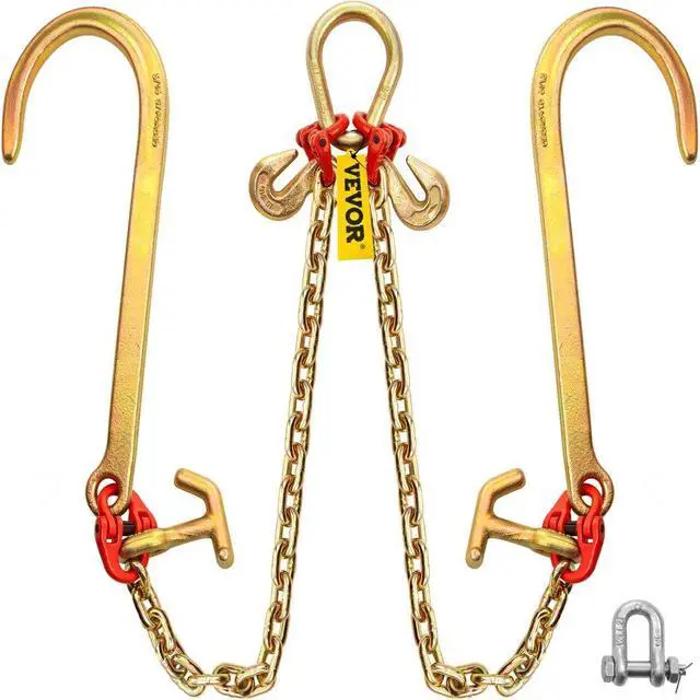 Main image of VEVOR V Bridle Chain, 5/16 in x 2 ft Tow Chain Bridle, Grade 80 V-Bridle Transport Chain, 9260 Lbs Break Strength with TJ Hooks & Grab Hooks, Heavy Duty Pear Link Connector and Chain Shorteners