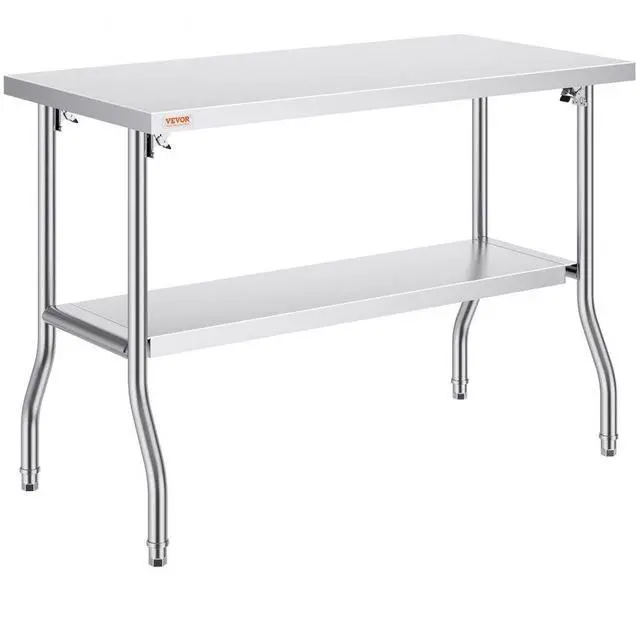 Main image of VEVOR Folding Commercial Prep Table, 48 x 24 Inch Commercial Worktable Workstation with Undershelf, Heavy-duty Stainless Steel Folding Table with 300 lbs Load, for Home Kitchen Restaurant Garage