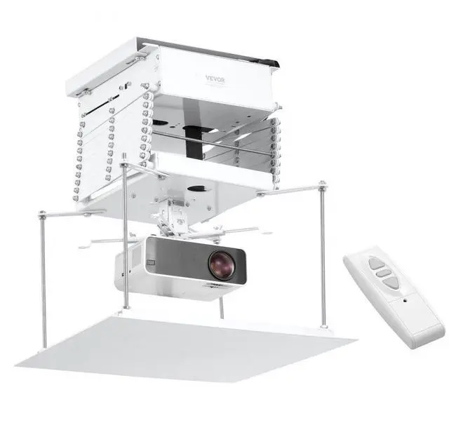 Alt view image 2 of 2 - VEVOR Motorized Projector Lift, Electric Projector Lift Adjustable Height 59 in, Hidden Projector Ceiling Mount with Remote and Wired Control, Ideal for Movies, Home, Office, Stage and Studio, White