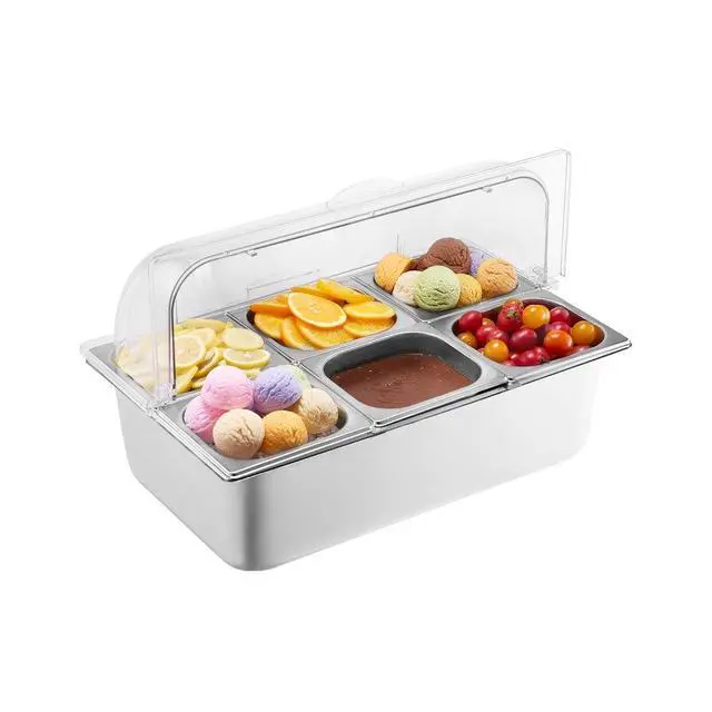 Alt view image 2 of 2 - VEVOR Countertop Food Serving Display Container 6 Pan Condiment Dispenser with Lid