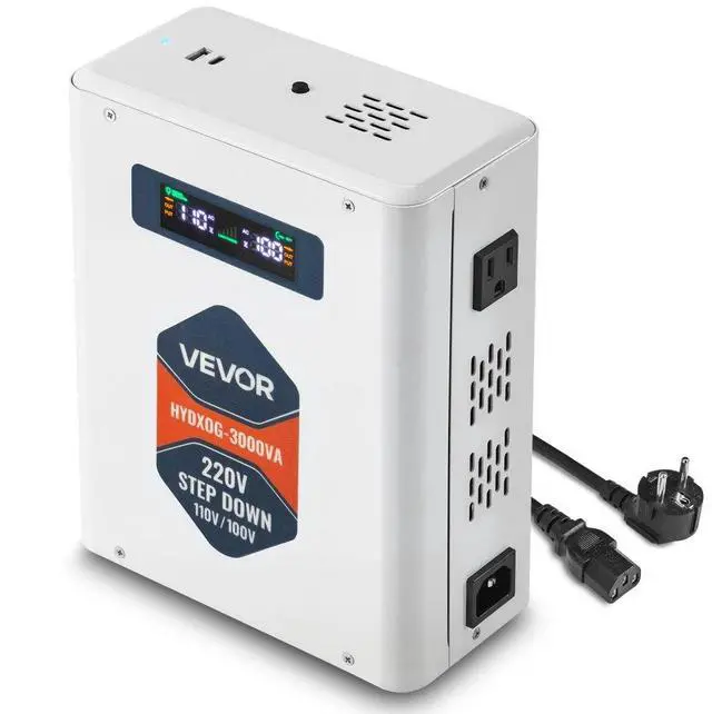 Main image of VEVOR Step Down Voltage Converter, 3000VA, Heavy Duty Voltage Power Converter, 220V to 110V Power Transformer, with 2 US Outlets, USB Output, LCD Display, Temperature Protection, for 110V Appliances