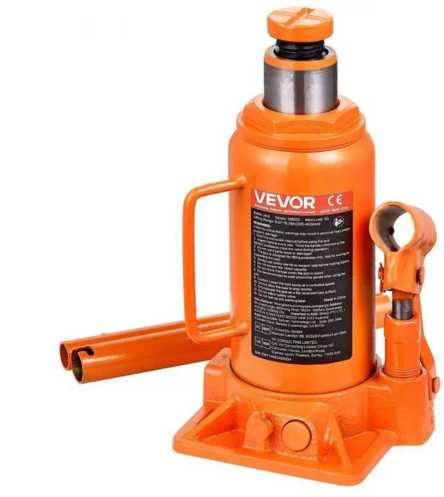 Main image of VEVOR Hydraulic Bottle Jack, 12 Ton (26455.5 lbs) Capacity, 8.1-15.7 Inch Lifting Range, Heavy Duty Welded Bottle Jack for Car, SUV, Pickup, Auto Repair, House Lift and Agricultural Equipment, Orange