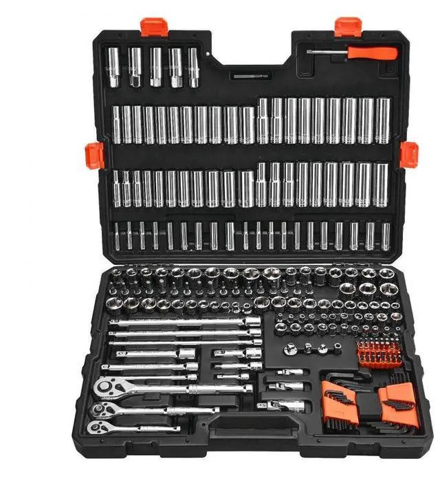 Main image of VEVOR Socket Set, 225 Pieces, 3/8 & 1/4 & 1/2 inch Drive Socket and Ratchet Set, SAE and Metric, Deep and Shallow, Mechanic Tool Kit with Bits, Accessories, Storage Case, CR-V Alloy Steel, for Repair