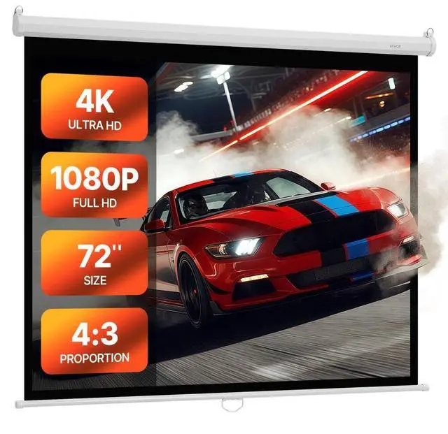 Main image of VEVOR Manual Projector Screen, 72 inch 4:3 4K 1080 HD Retractable Pull Down Projector Screen, Wall Mounted Movie Projection with Pull Rope, Portable Display Projectoin for Family Home Office Theater