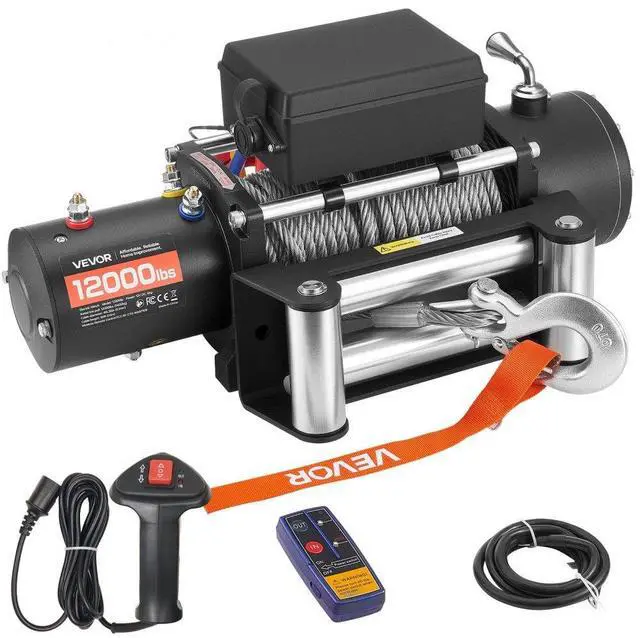 Main image of VEVOR Electric Winch, 12000 lbs Load Capacity, 12V DC Truck Winch with 0.36 in x 80 ft Steel Rope, Wireless & Wired Remote Control, IP55 Waterproof for Towing SUV Jeep Trailer Boat Off-Road Vehicle