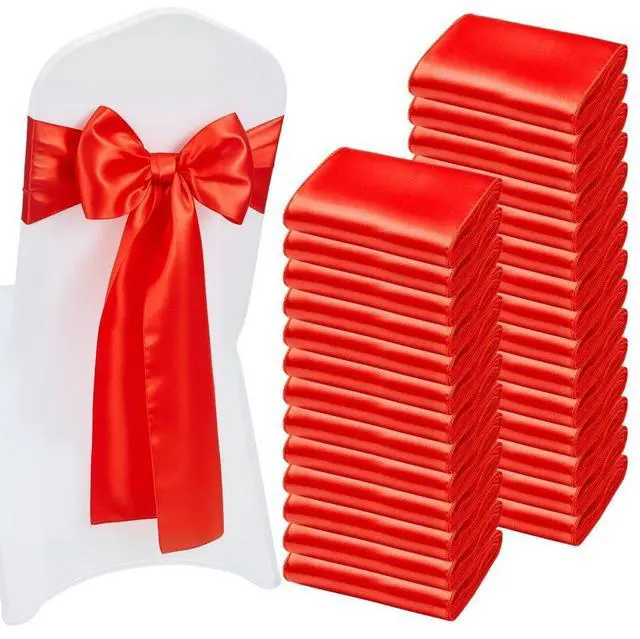 Main image of VEVOR Satin Chair Sashes Bows, 100PCS Chair Ribbon Ties Back Sash, 7 x 108 inch, Red Wedding Reception Decoration, for Wedding Ceremony Baby Shower Party Events Banquet Chair Cover Decoration