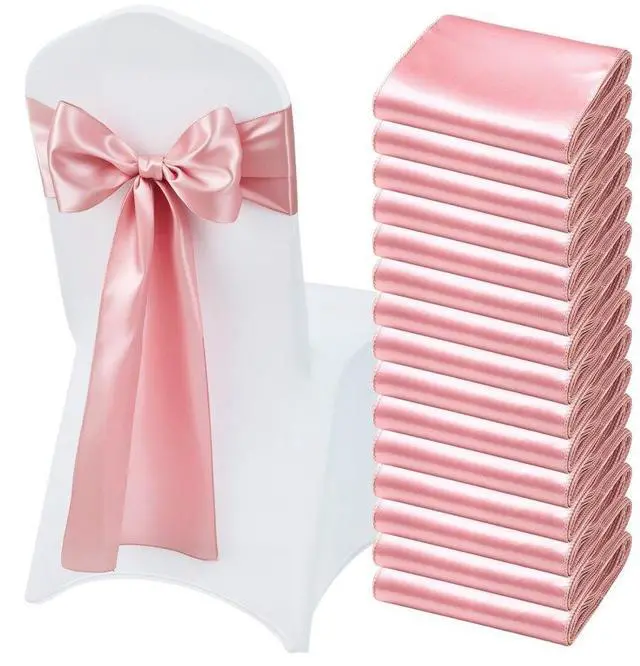 Main image of VEVOR Satin Chair Sashes Bows, 50PCS Chair Ribbon Ties Back Sash, 7 x 108 inch, Rose Gold Wedding Reception Decoration, for Wedding Ceremony Baby Shower Party Events Banquet Chair Cover Decoration