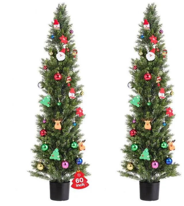 Main image of VEVOR Artificial Topiary Cedar Trees, 60 inch 2 Set Faux Pine Shrubs Plants, Fake Silk Tree Look Real, Easy Assembly for Decor Front Porch Outdoor Patio Garden Balcony Backyard Indoor Office