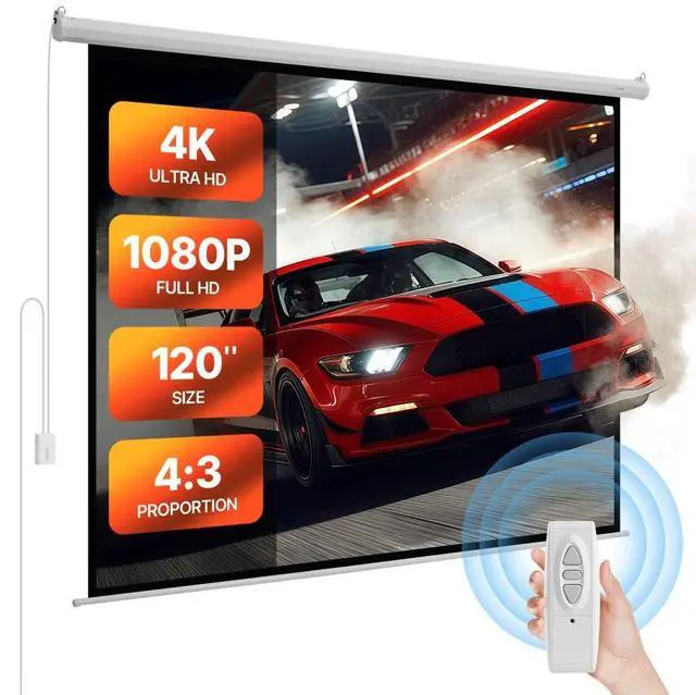Main image of VEVOR Motorized Projector Screen, 120 inch 4:3 1080 HD Electric Projector Screen, Wall Mounted Projection Dispaly Projector with Remote Control, Automatic Movie Screen for Family Home Office Theater