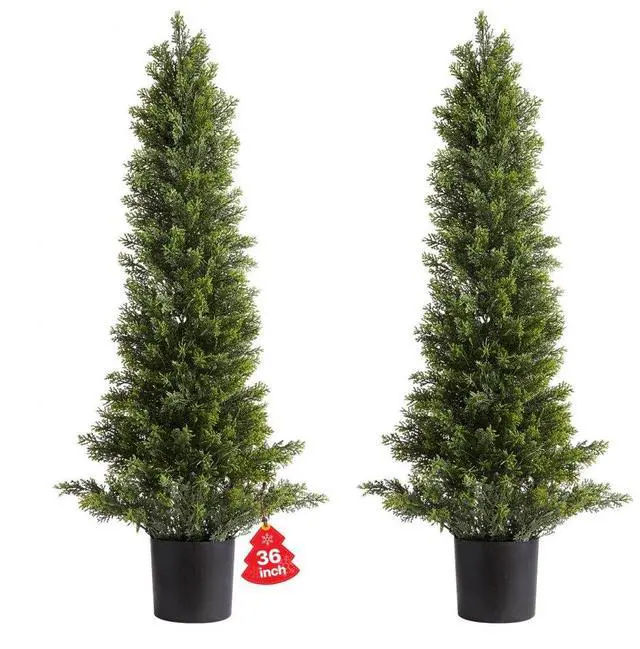 Main image of VEVOR Artificial Topiary Cedar Trees, 36 inch 2 Set Faux Pine Shrubs Plants, Fake Silk Tree Look Real, Easy Assembly for Decor Front Porch Outdoor Patio Garden Balcony Backyard Indoor Office